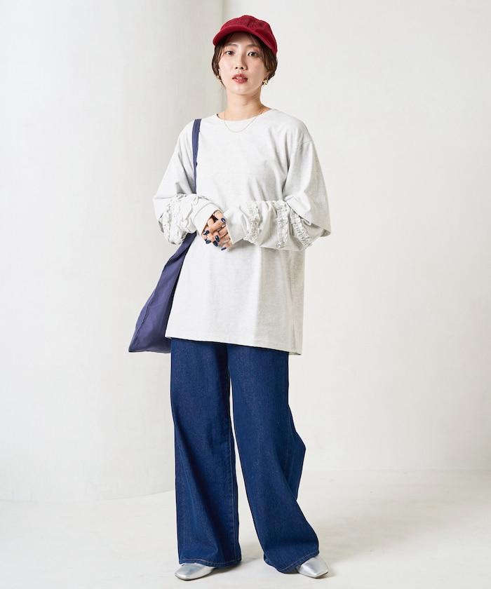 袖部荷葉邊疊層長袖T恤