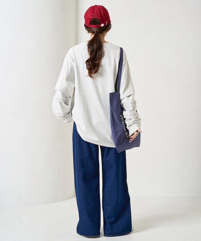 袖部荷葉邊疊層長袖T恤