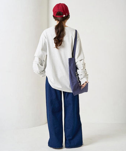 袖部荷葉邊疊層長袖T恤