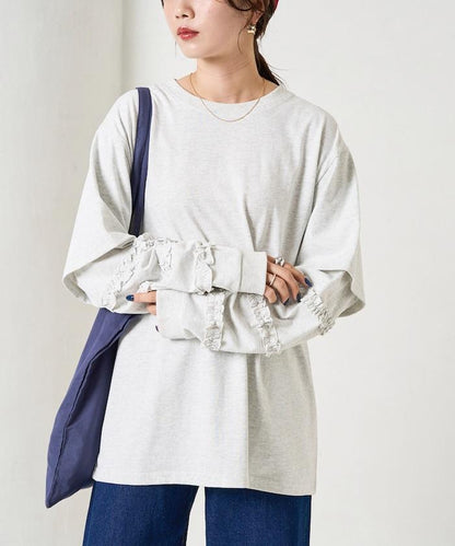 袖部荷葉邊疊層長袖T恤