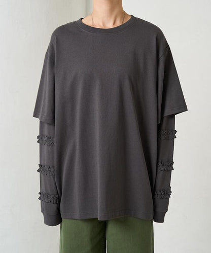 袖部荷葉邊疊層長袖T恤