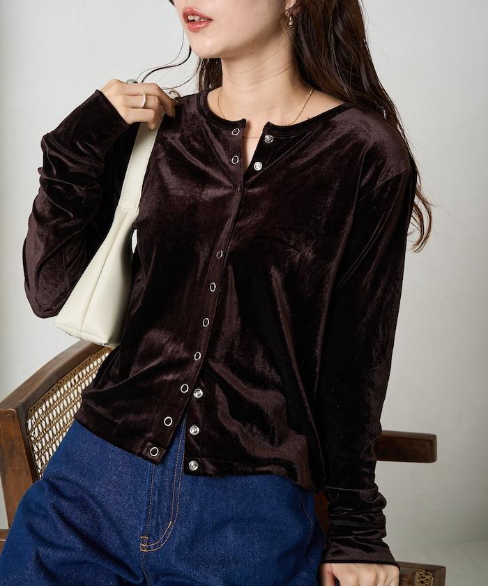天鵝絨紐扣開衫
