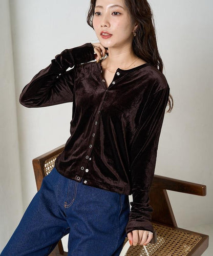 天鵝絨紐扣開衫