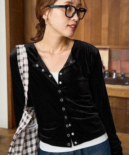 天鵝絨紐扣開衫