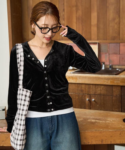 天鵝絨紐扣開衫