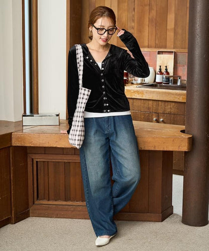 天鵝絨紐扣開衫