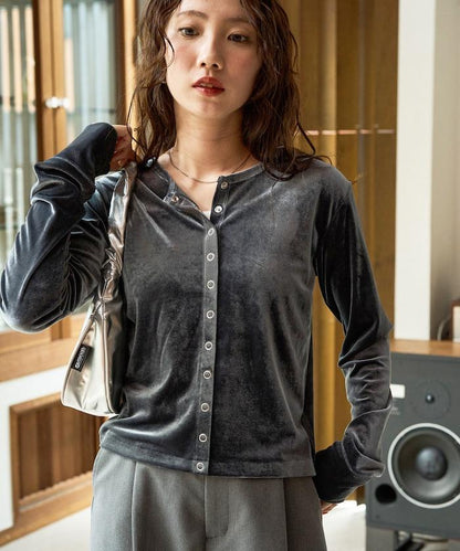 天鵝絨紐扣開衫