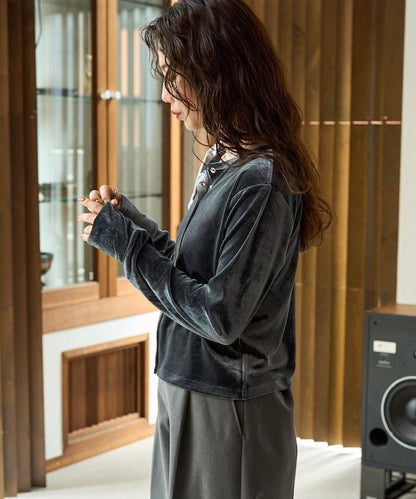 天鵝絨紐扣開衫