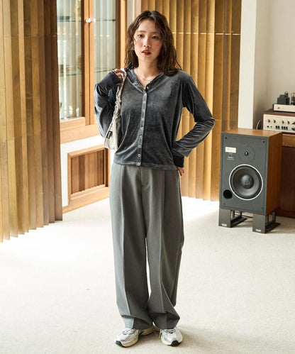 天鵝絨紐扣開衫