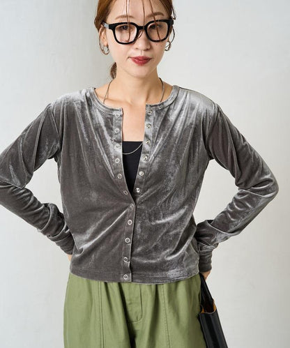 天鵝絨紐扣開衫