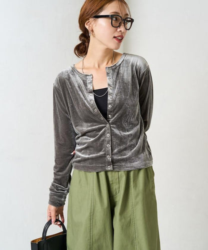 天鵝絨紐扣開衫