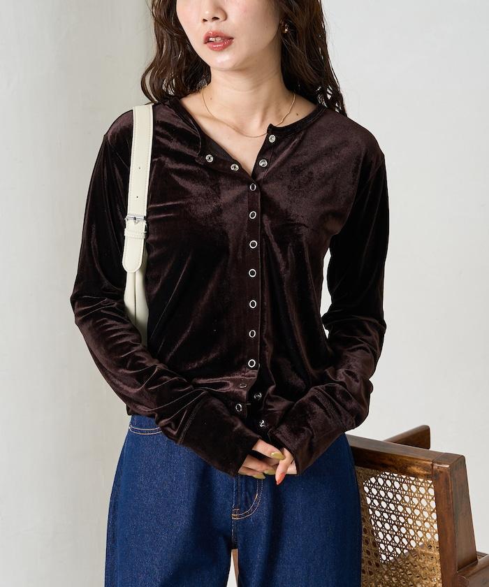 天鵝絨紐扣開衫