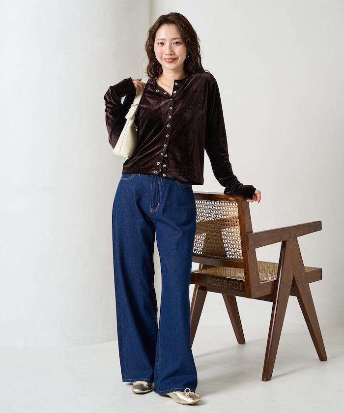 天鵝絨紐扣開衫