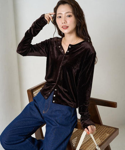 天鵝絨紐扣開衫