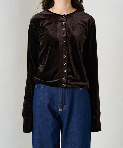 天鵝絨紐扣開衫