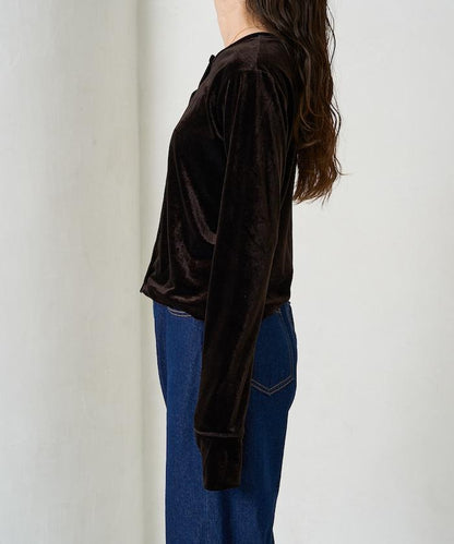 天鵝絨紐扣開衫