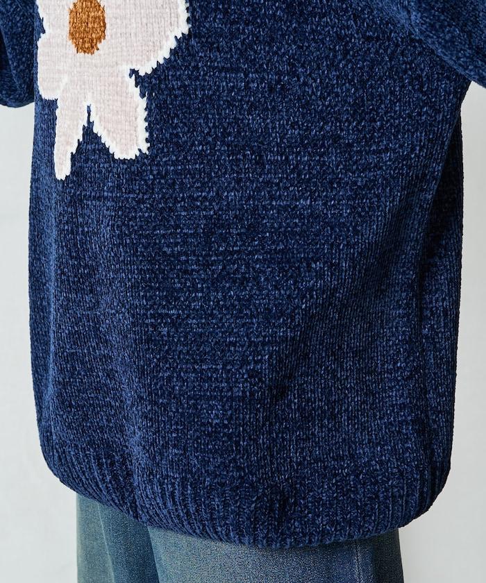 花卉絨球針織套頭衫