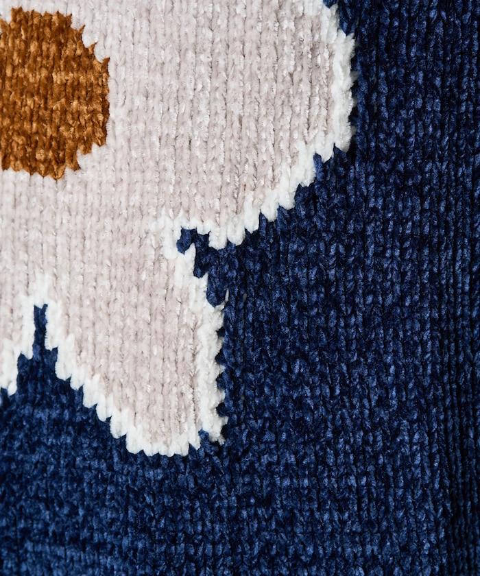 花卉絨球針織套頭衫