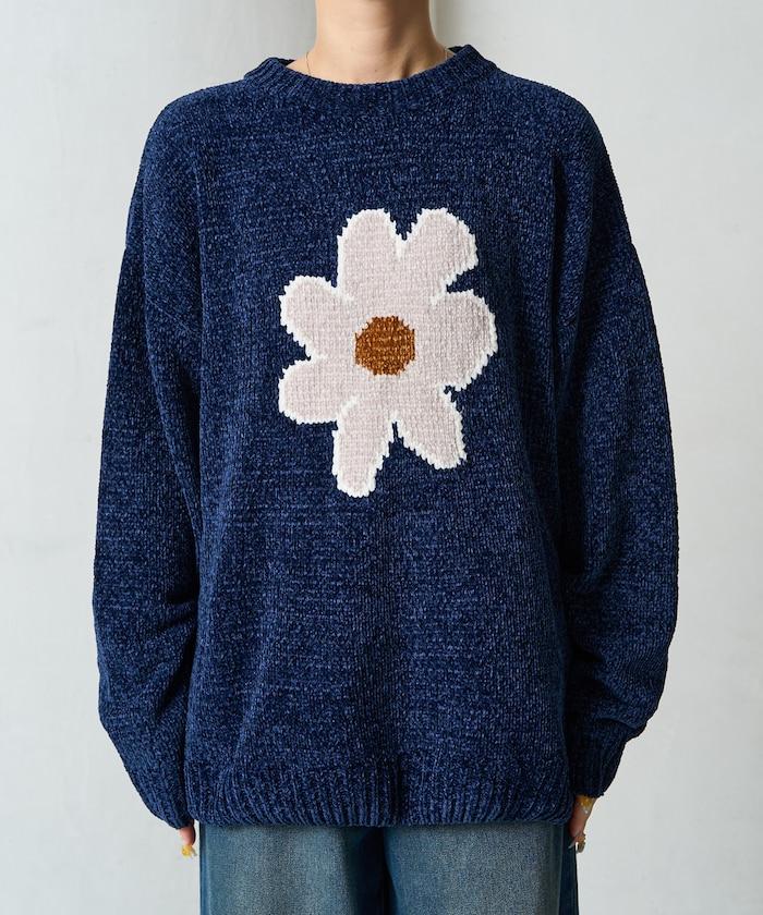 花卉絨球針織套頭衫