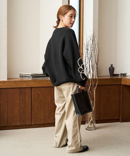 刺繡花卉圖案針織套頭衫