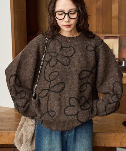 刺繡花卉圖案針織套頭衫