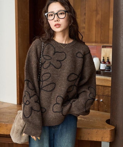 刺繡花卉圖案針織套頭衫