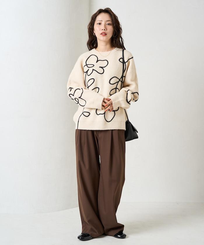 刺繡花卉圖案針織套頭衫