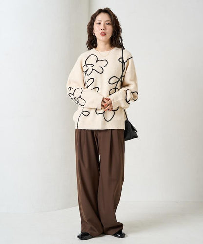 刺繡花卉圖案針織套頭衫