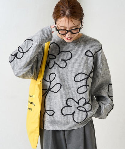 刺繡花卉圖案針織套頭衫