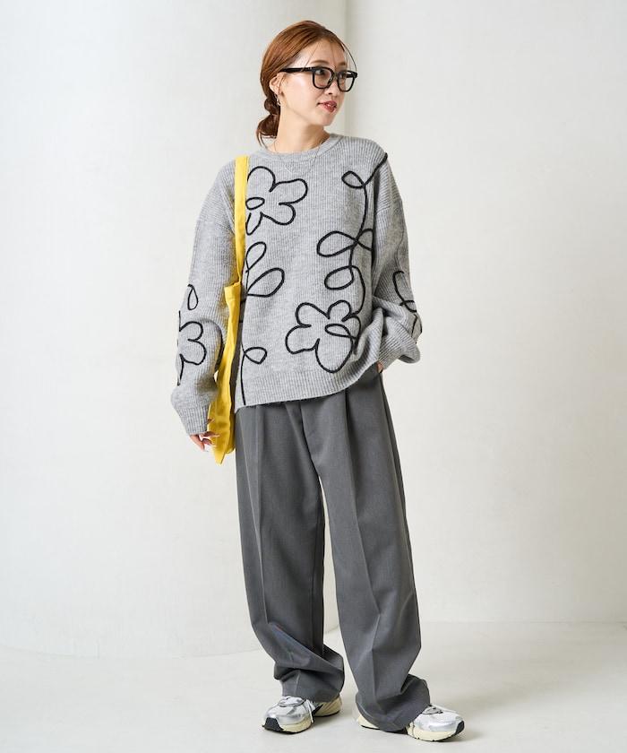 刺繡花卉圖案針織套頭衫