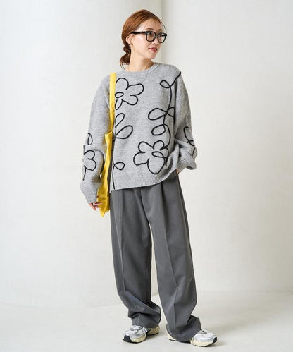 刺繡花卉圖案針織套頭衫