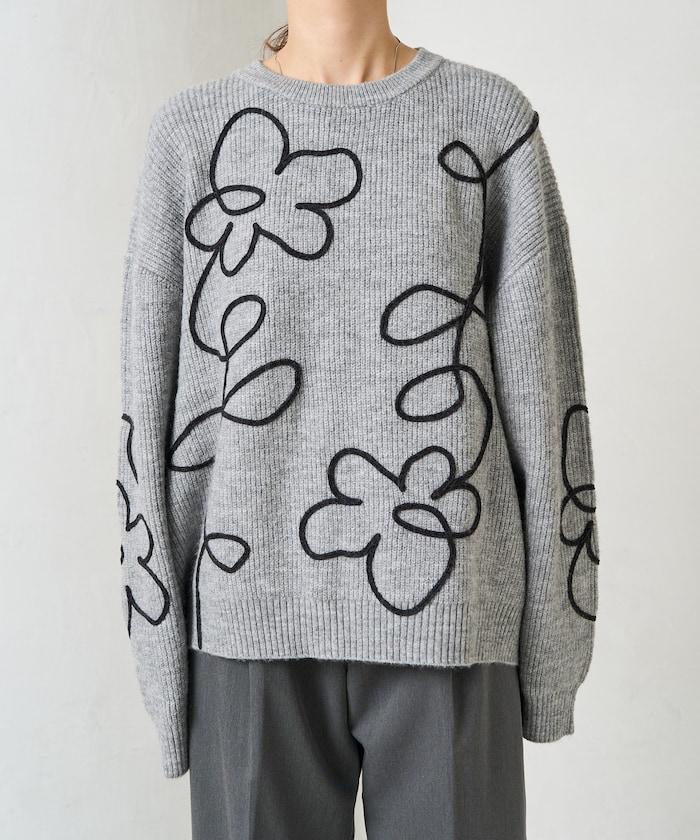 刺繡花卉圖案針織套頭衫