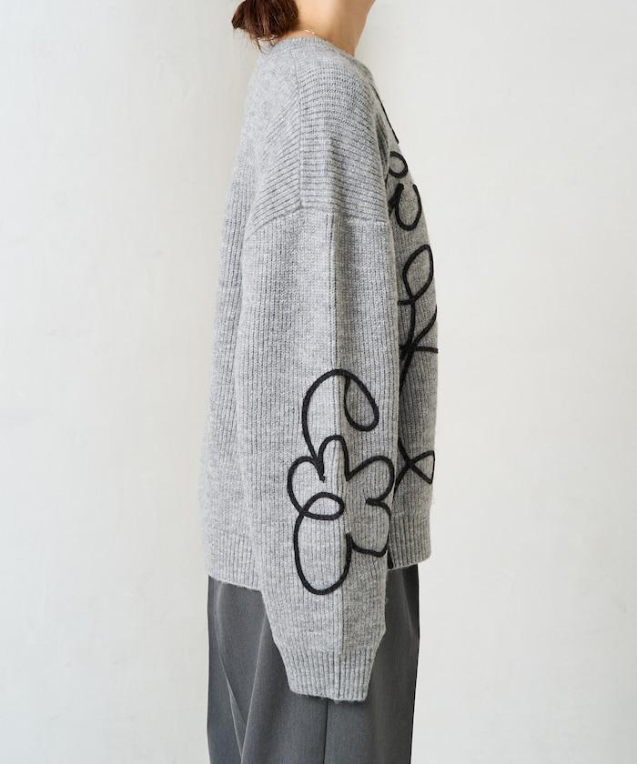 刺繡花卉圖案針織套頭衫