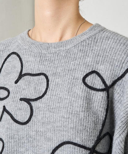 刺繡花卉圖案針織套頭衫