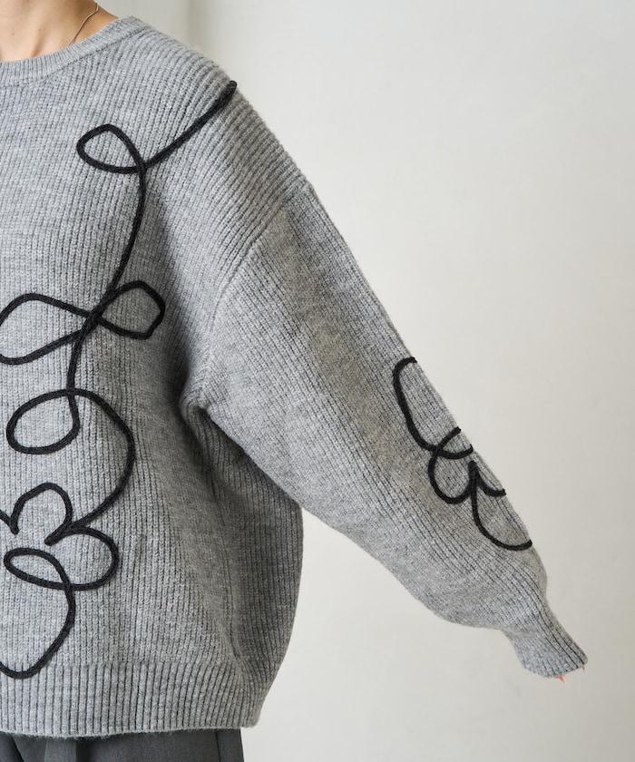 刺繡花卉圖案針織套頭衫