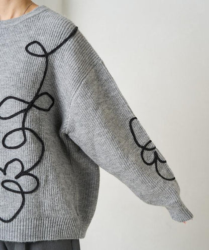 刺繡花卉圖案針織套頭衫