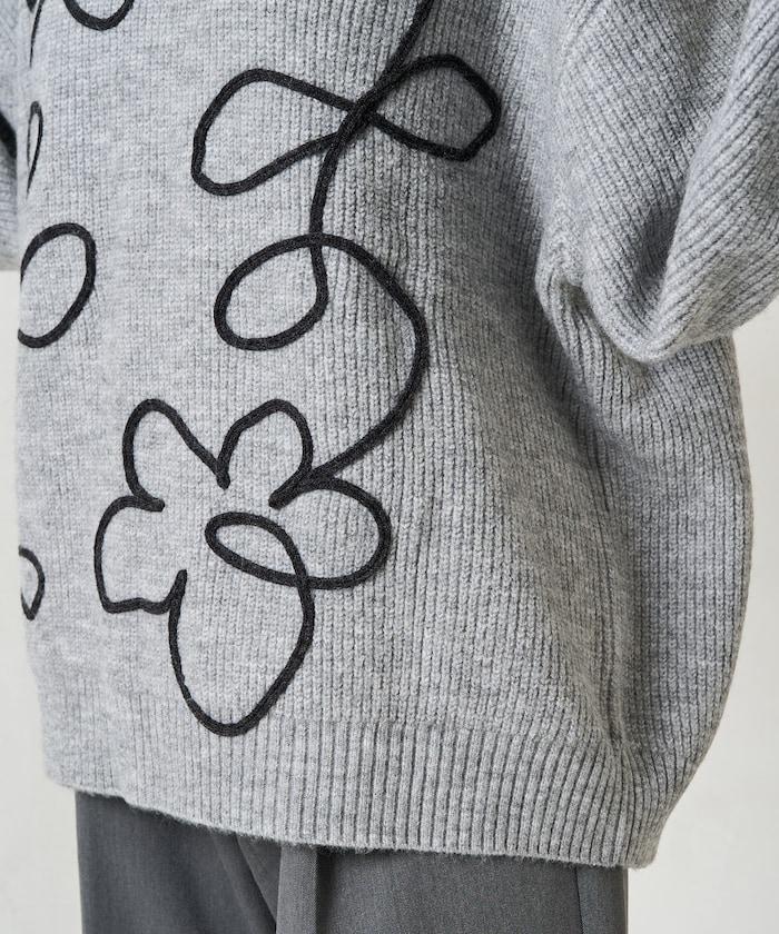 刺繡花卉圖案針織套頭衫