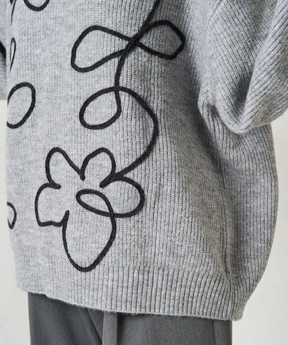 刺繡花卉圖案針織套頭衫