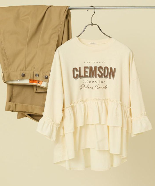 拼接荷葉邊標誌七分袖T恤