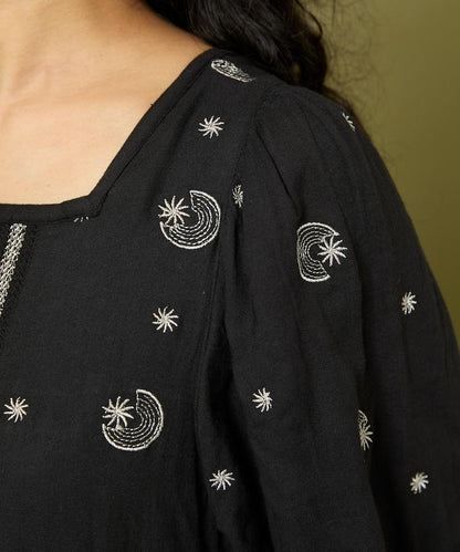 亮片刺繡月亮與星星連衣裙