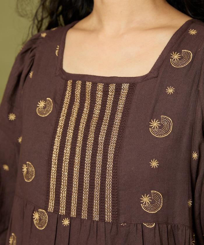 亮片刺繡月亮與星星連衣裙