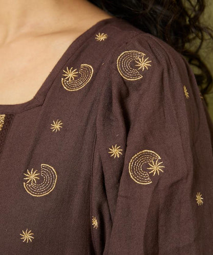 亮片刺繡月亮與星星連衣裙