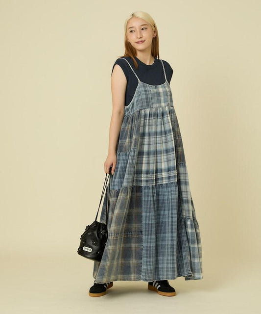 漸變拼接吊帶連衣裙