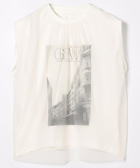 拼接網紗照片印花無袖T恤