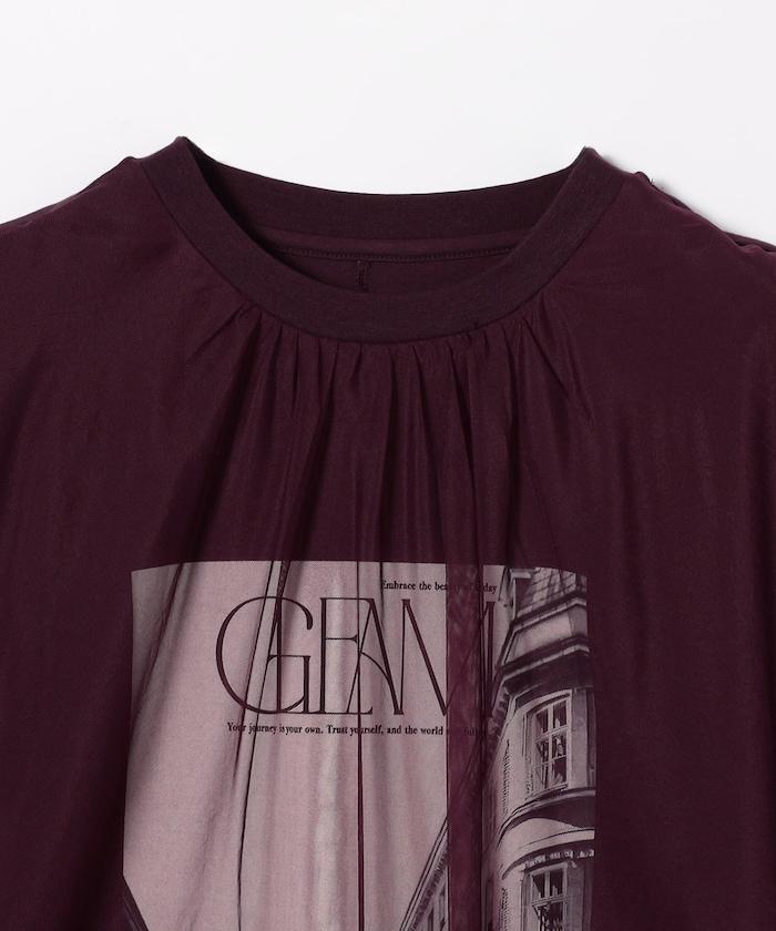 拼接網紗照片印花無袖T恤