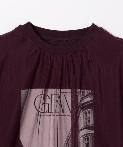 拼接網紗照片印花無袖T恤