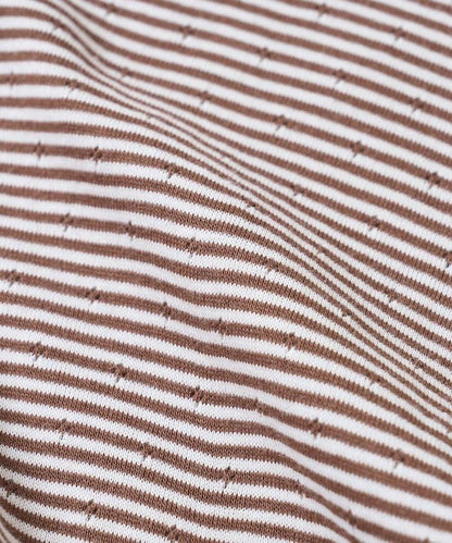 貝殼褶皺針織條紋五分袖T恤