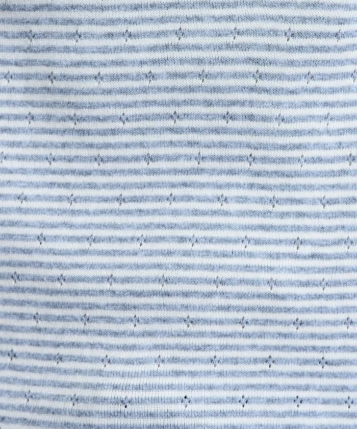 貝殼褶皺針織條紋五分袖T恤