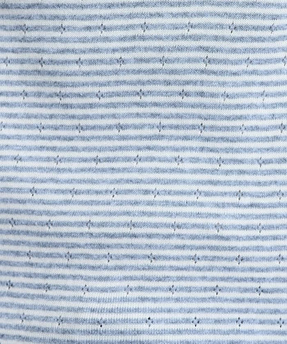 貝殼褶皺針織條紋五分袖T恤