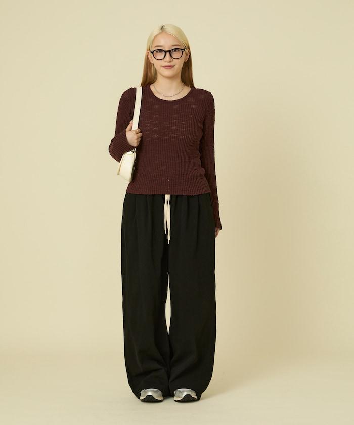 粗斜紋羅紋芭蕾領針織衫